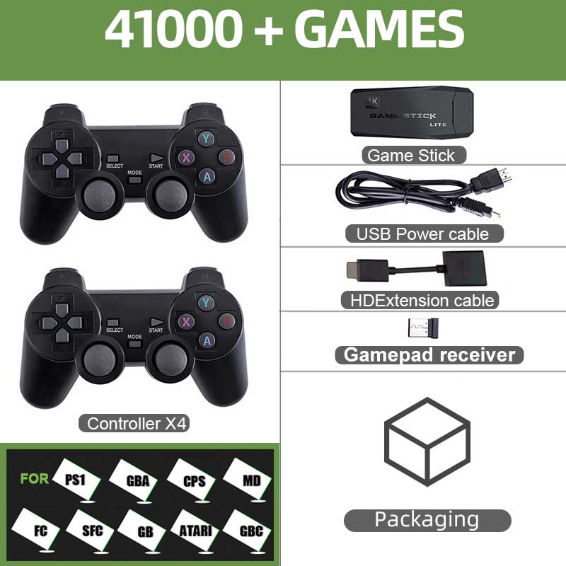 VILCORN 4k Game Stick HDMI-compatible Retro Video Game Console 64G 10000 games For PS1 GBA everdrive 2/4 Player Kid Xmas Gift. 