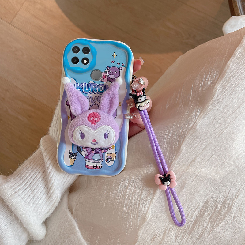lthmy for OPPO A15S case TPU silicone 3D cartoon plush doll cute shockproof soft case phone cover with lanyard