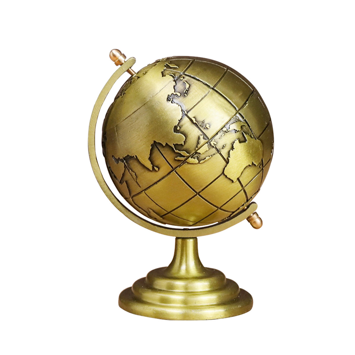 Retro 3D Terrestrial Globe Brass Finish Decorative Showpiece for Home Office Desk and Educational Use. 