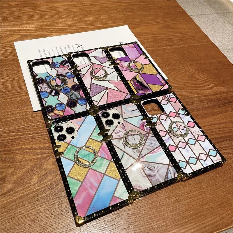 Luxury Diamond Bling Marble Square Phone Case For Samsung J2 J4 J6 Prime A50 A70 A10S A20S A30S A40 M21 M31 M12 A01 M32 A13 Lite. 
