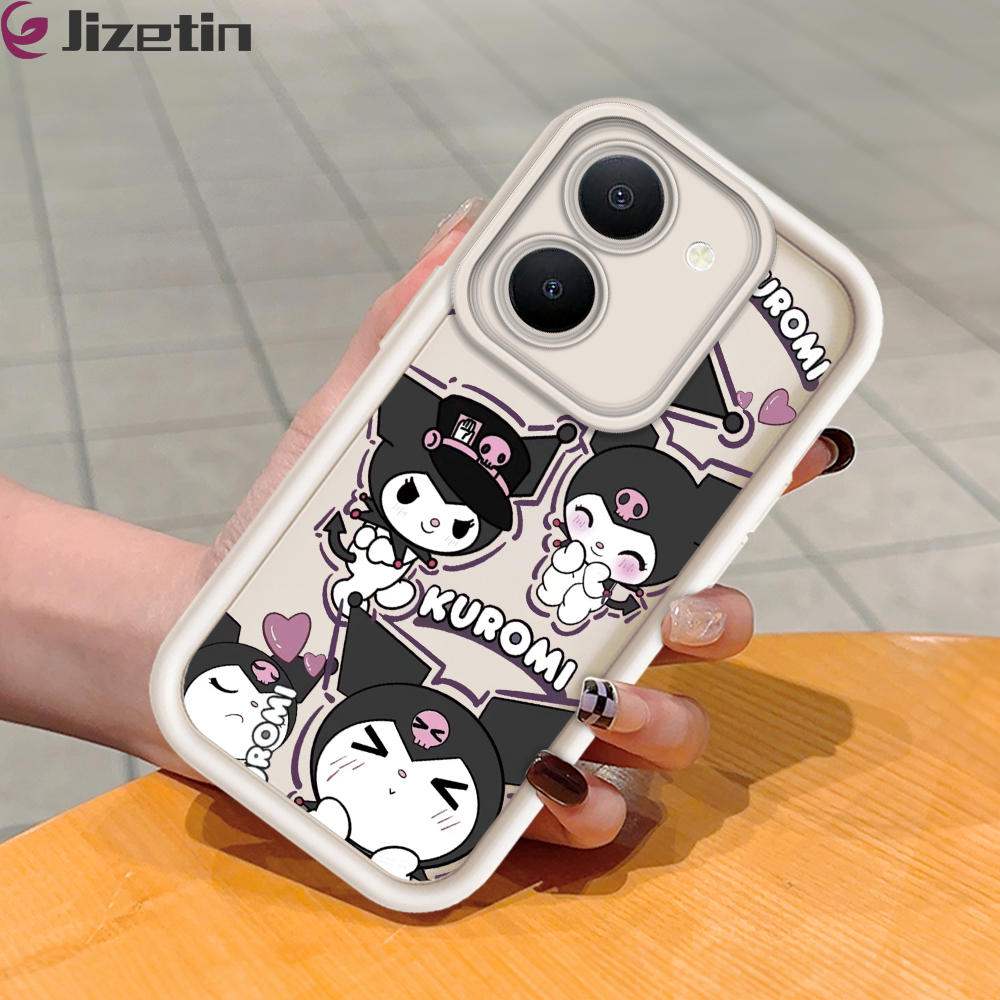 Jizetin for Vivo Y36 4G 5G / Y27 5G Y27S Back Cover Shy Kuromi Ladder Camera Soft Rubber Mobile Phone Case