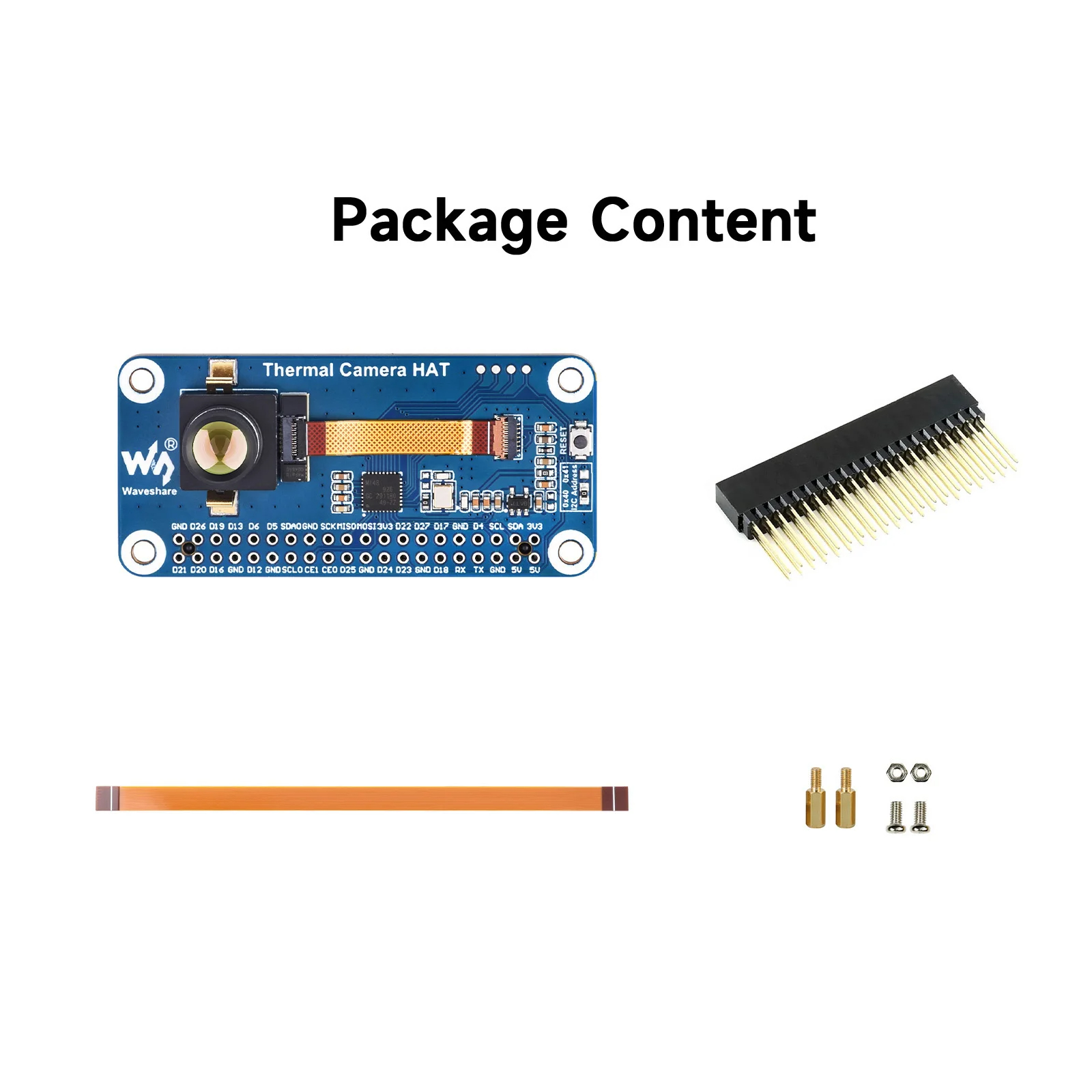 Waveshare Long-wave IR Thermal Imaging Camera Module, 80×62 Pixels, 45°FOV, Available With 40PIN GPIO Header Or Type-C Port. 