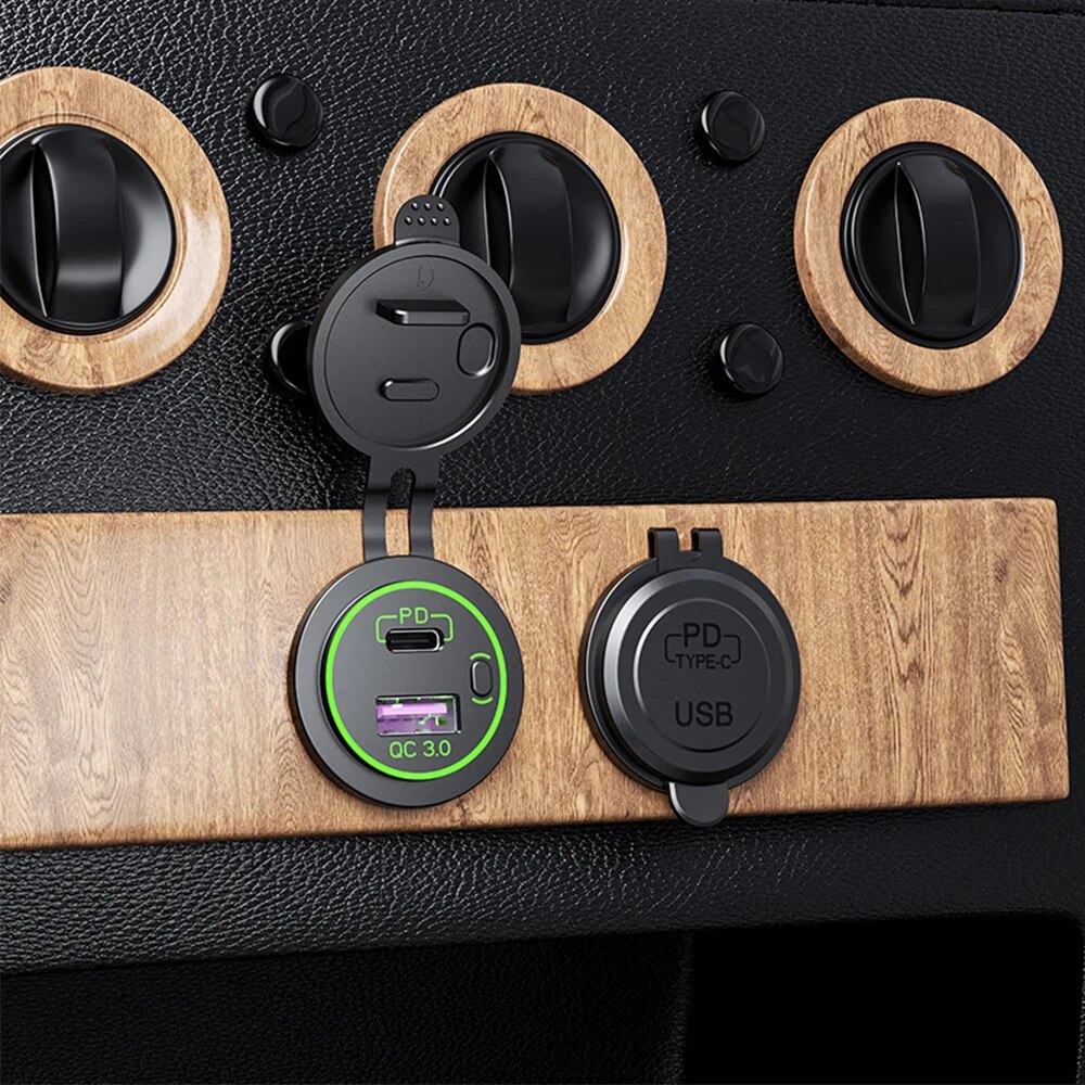 48W Usb Poort Charger Car 12V Outlet Laptop Charger USB C PD 18W QC3.0 Car Port Socket Waterproof with Power Switch For RV Car. 