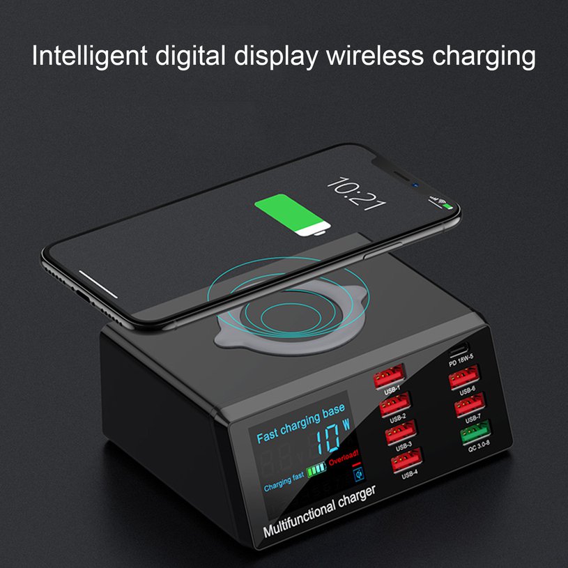 8Port Multi Fast USB Charger  Quick Charge 3.0 Phone Charging Station LED Display USB Smart Wireless /  Digital Display  Charger X9. 