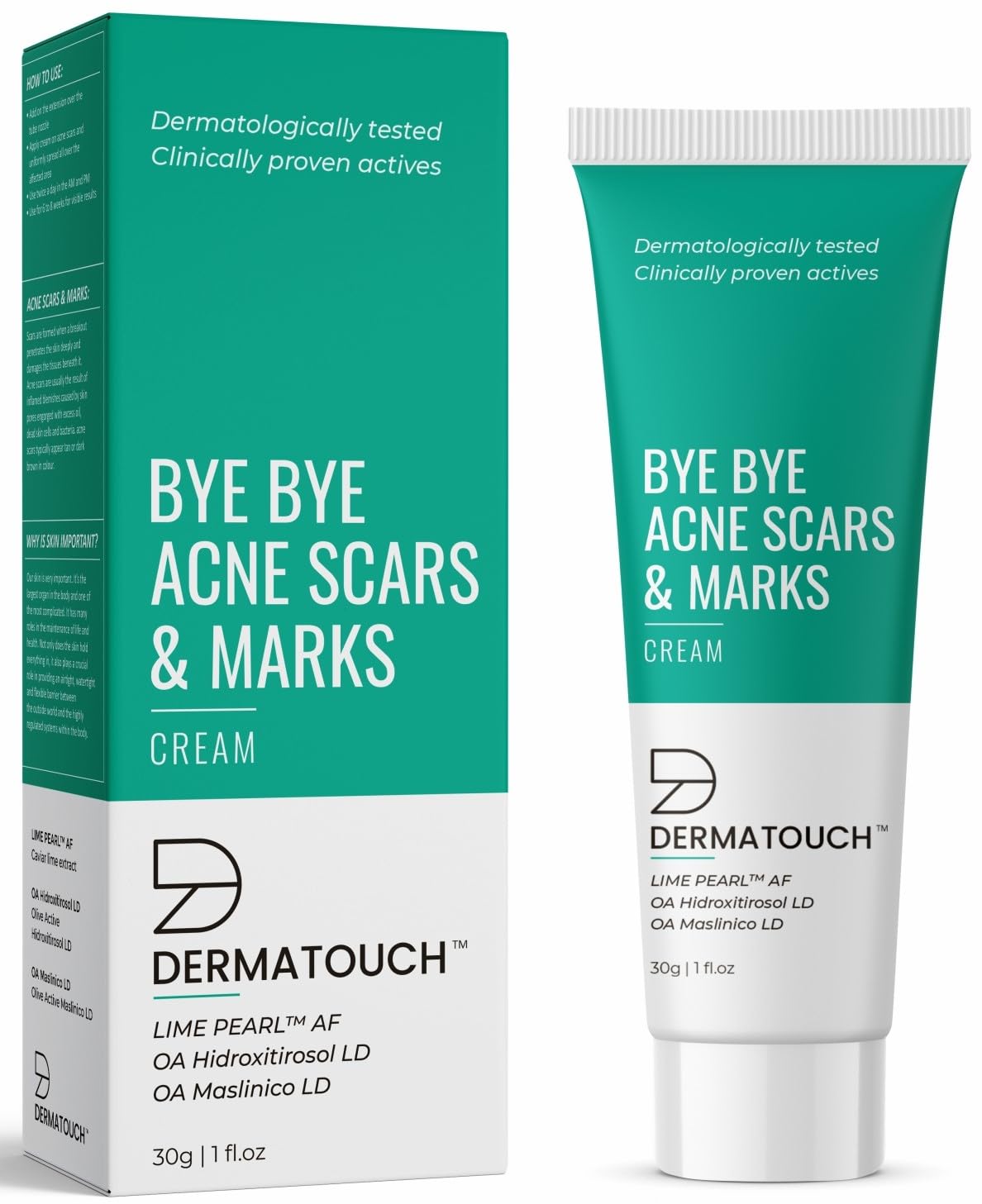 DERMATOUCH Bye Bye Acne Scars & Marks Cream || Acne Scars Corrector || Formulated Specially to Address Scars & Marks || Suitable For All Skin Types - 30G