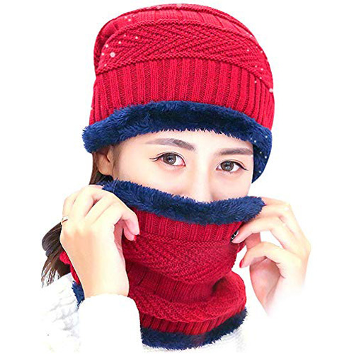 Winter Beanie Hat Scarf Set Wool Warm 