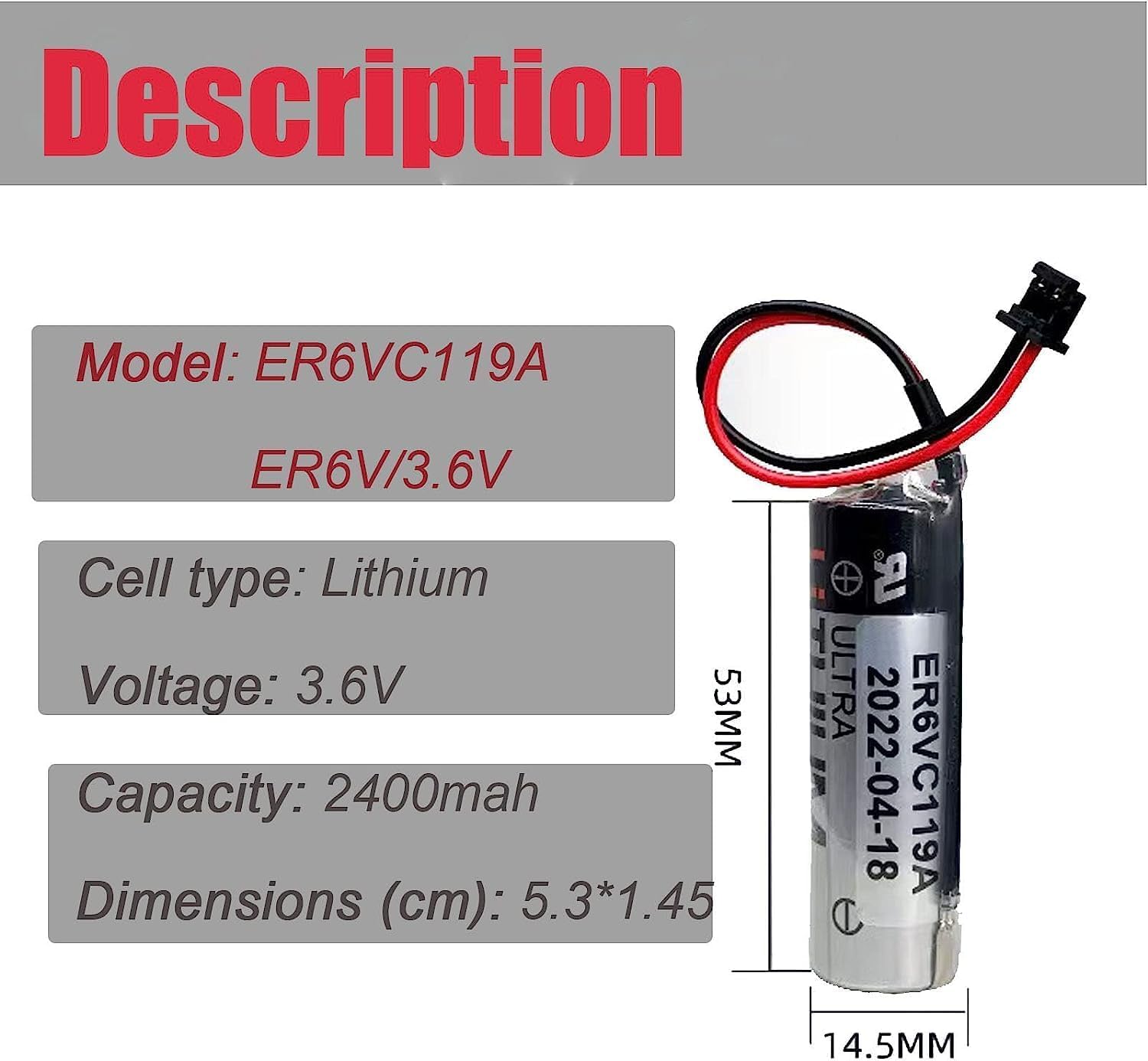 TOSHIBA ER6V/3.6V 2400mAh Non-Rechargeable PLC/CNC Ultra Lithium Battery with Brown plug - 1 Piece