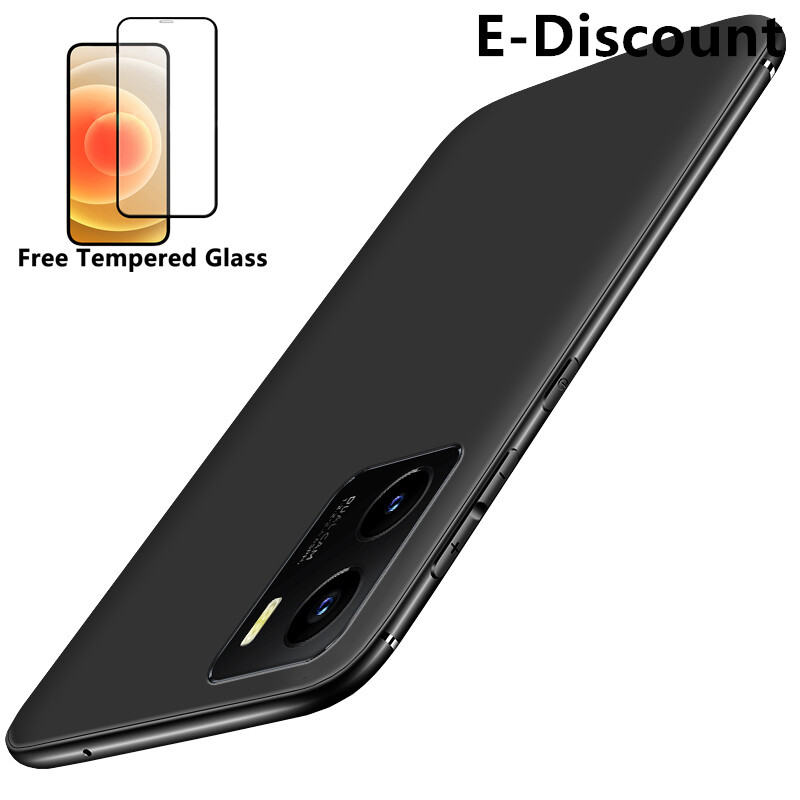 For VIVO Y01 Soft Case + Free Tempered Glass Screen Protector Matte Silicone VIVO Y01 Back Cover. 