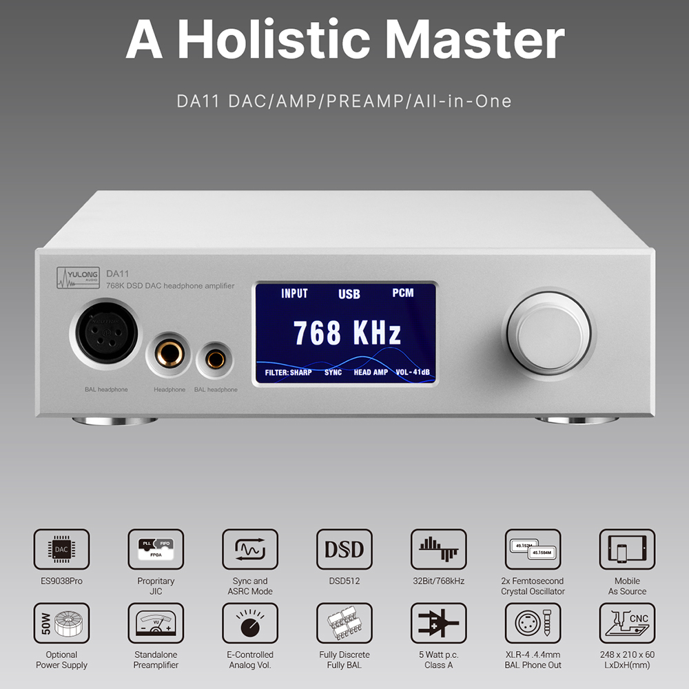 DAART YuLong DA11 All-in-one DAC AMP Preamplifier MQA Decoder Headphone Amplifier ES9038PRO OPA1612IV Chip PCM768 DSd512. 