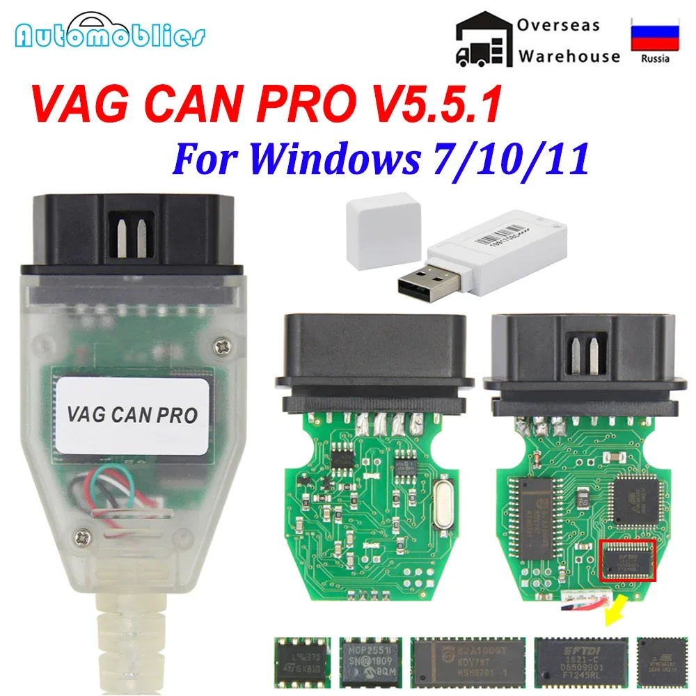 New VAG CAN PRO V5.5.1 with FTDI FT245RL VCP OBD2 Diagnostic Interface USB Cable Support Can Bus UDS K Line Works for AUDI/VW