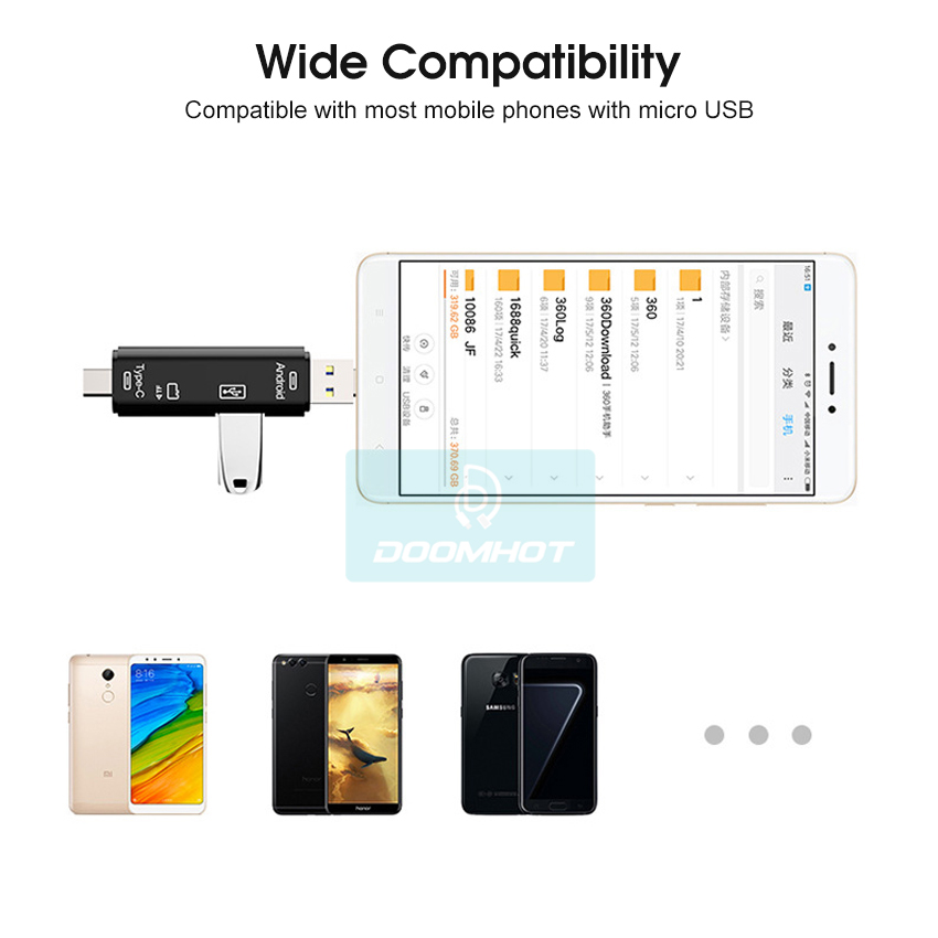 DoomHot Multifunctional 6-In-1 USB C Memory Card USB2.0 + Type-c + Micro + USB 3-In-1 Interface + TF / SD Card Reader 6-In-1 / 5-In-1 480mbps/s. 