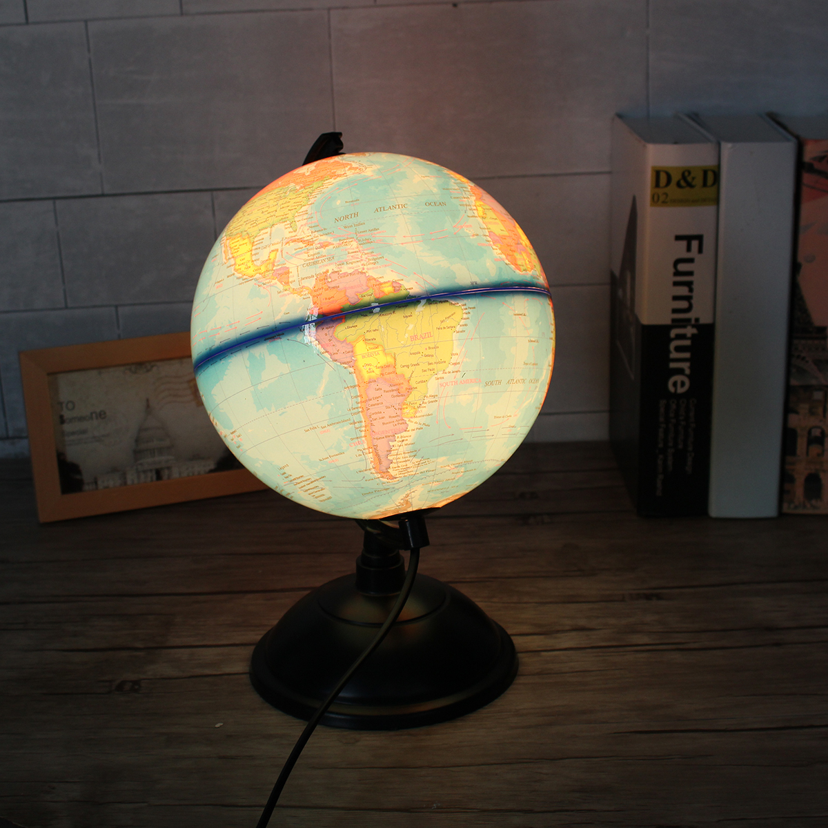 LED WORLD GLOBE Rotating Swivel Map of Earth Atlas Geography. 