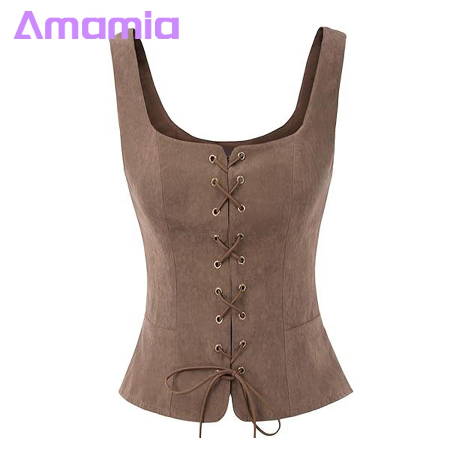 Renaissance Fair Cosplay Vest Medil Le-up Vest Top for Halloween Cosplay Vintage Renaissance Style for Women Renaissance Style Vest