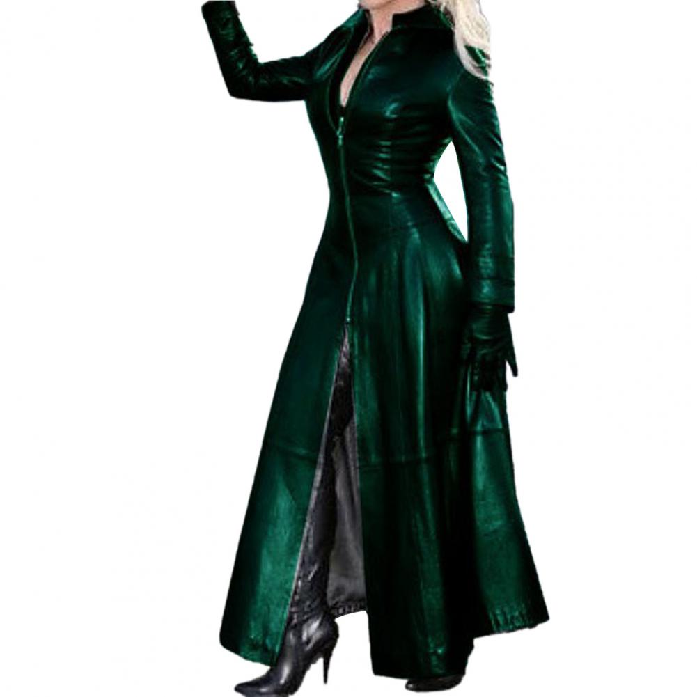 Solid Color Stand Collar Coat Stylish Cyberpunk Faux Leather Jacket with Stand Collar Zipper Placket for Women Trendy for Autumn. 