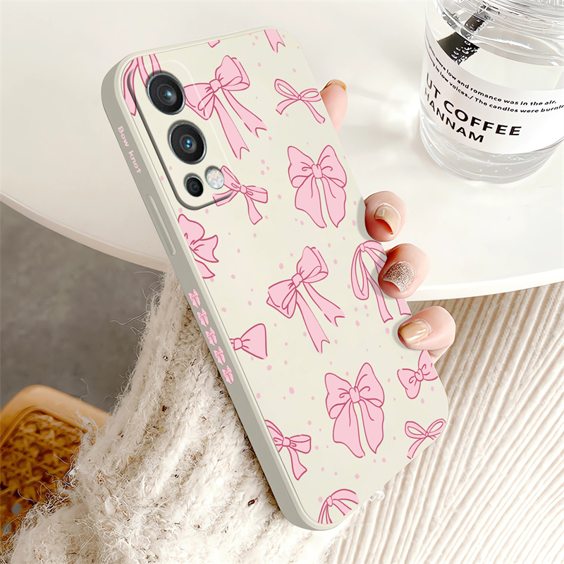 Cute Pink Bow Phone Case For OnePlus 8T 9 Pro Nord 2 3 CE2 Lite Ace 2V Silicone Soft Bowknot Shockproof Cover Coque