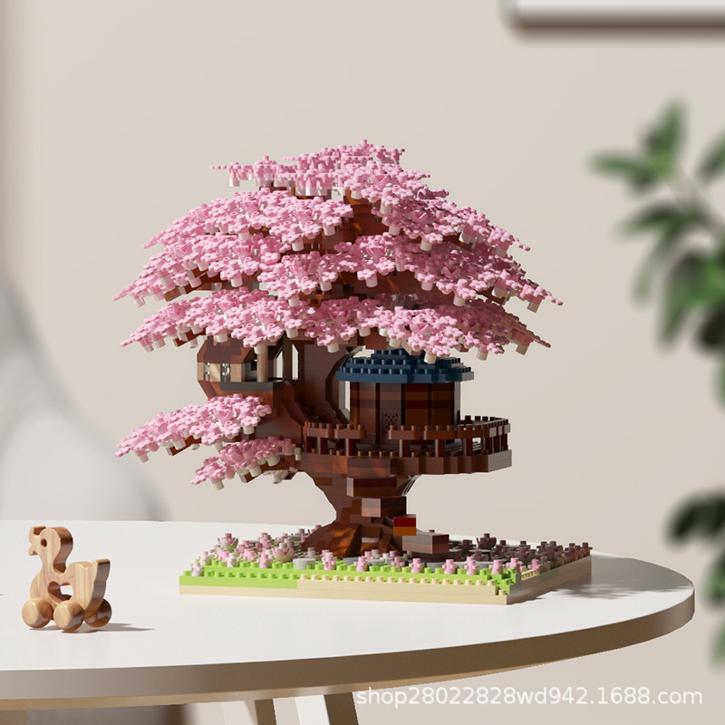 Jihui M3079 Yigao cherry blossom tree building blocks puzzle assembly girl birthday valentine's day gift cross-border toys. 