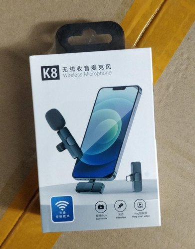 Wireless Lavalier Microphone k8 Portable Audio Video Record Mini Wireless k8 2.4Ghz  Microphone For Android Live Broadcast Gaming mobile Phone Type-C & Lighting Black