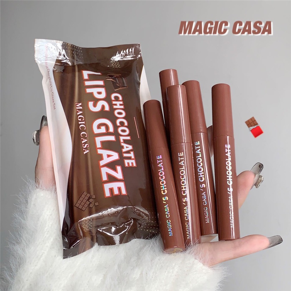 MAGIC CASA 5 Pcs Set Chocolate Matte Lip Glaze Set, Rich In Color, Long Lasting Waterproof Not Easy To Decolorize Lipstick. 