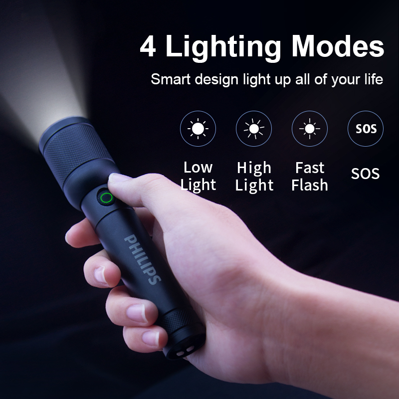Philips SFL6168 Zoom Flash-light torch light with USB Charging 18650 Portable Flash-lights Rechargeable Lamp for Camping. 