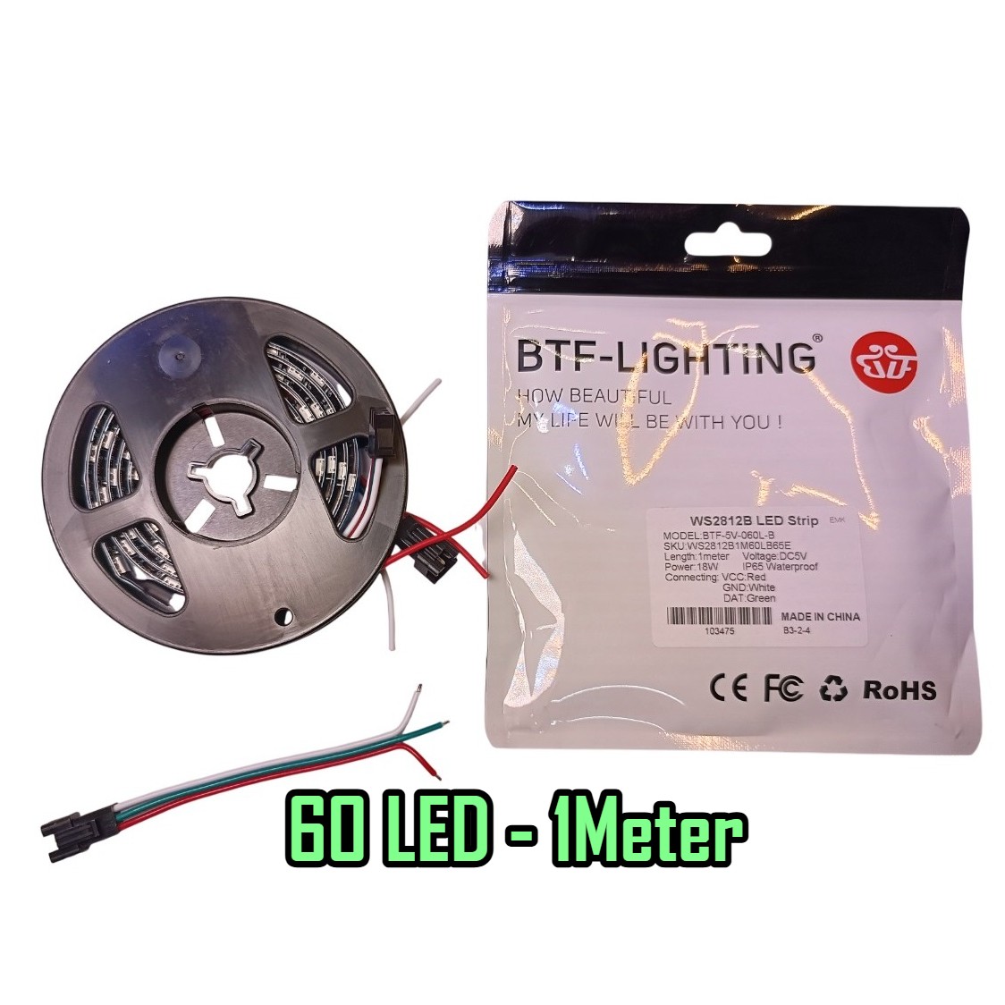WS2812 5V Programmable Neopixels RGB LEDs 60 LED/Meter IP65 Waterproof. 
