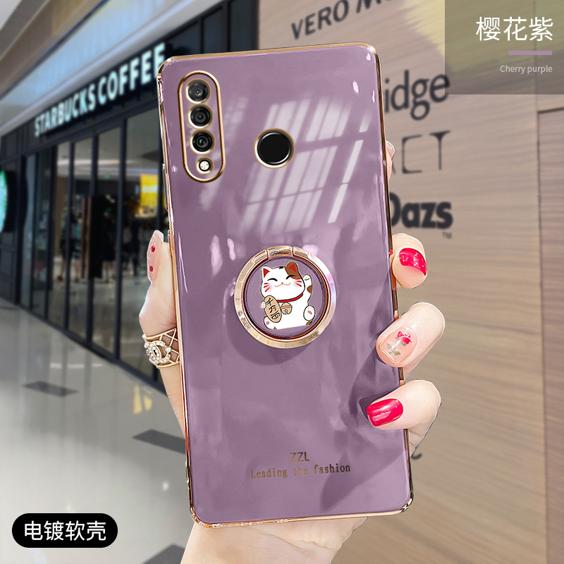 For Huawei P30 Lite Cover Ring Holder Stand Shiny Plating Square Bumper Phone Case Protection Soft Silicone Shockproof Back Cover
