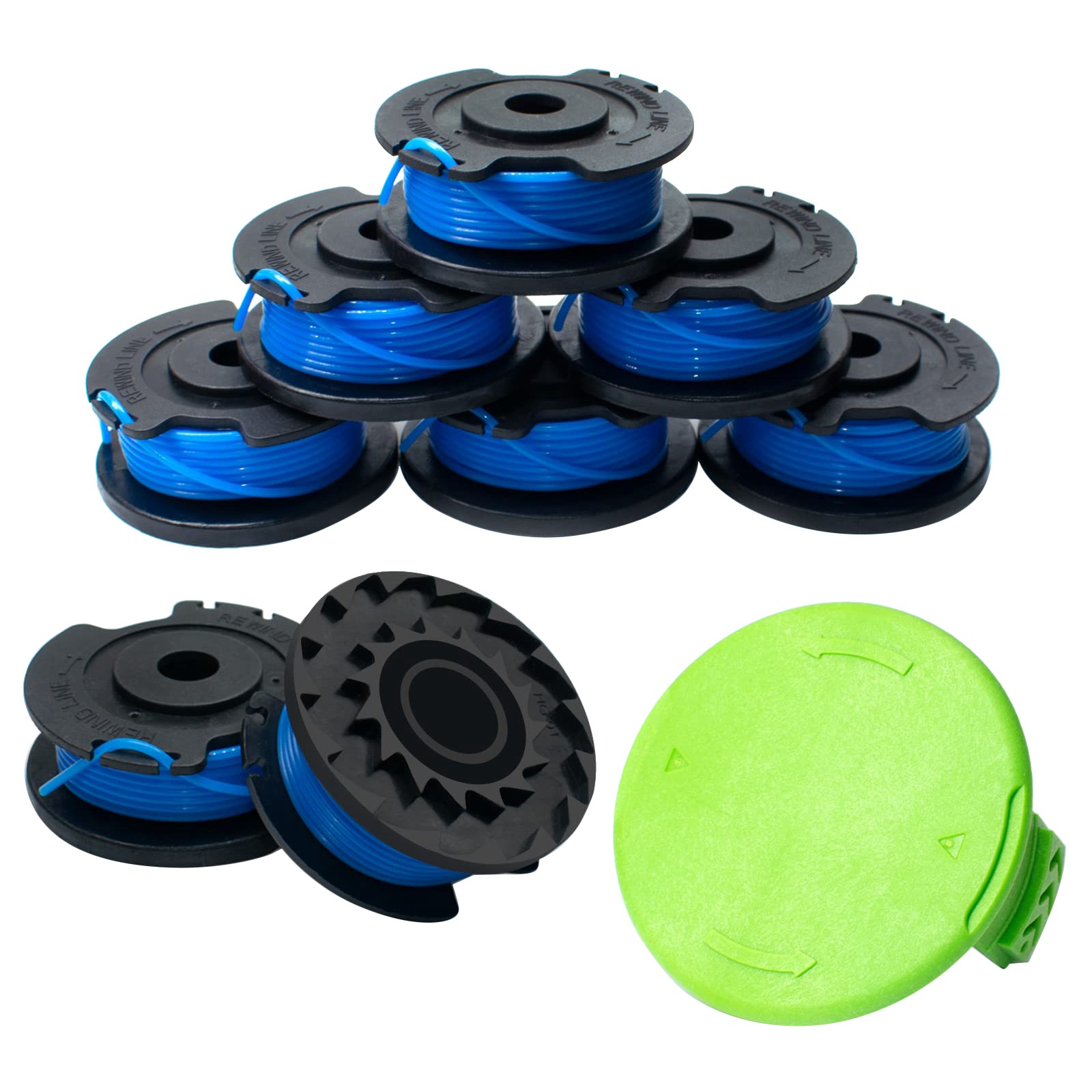 JAERBEE 29092 String Trimmer Replacement Spool 29252 for Greenworks 24V 40V 80V Weed Eater Cordless Trimmer (8 Spools, 1 Caps)