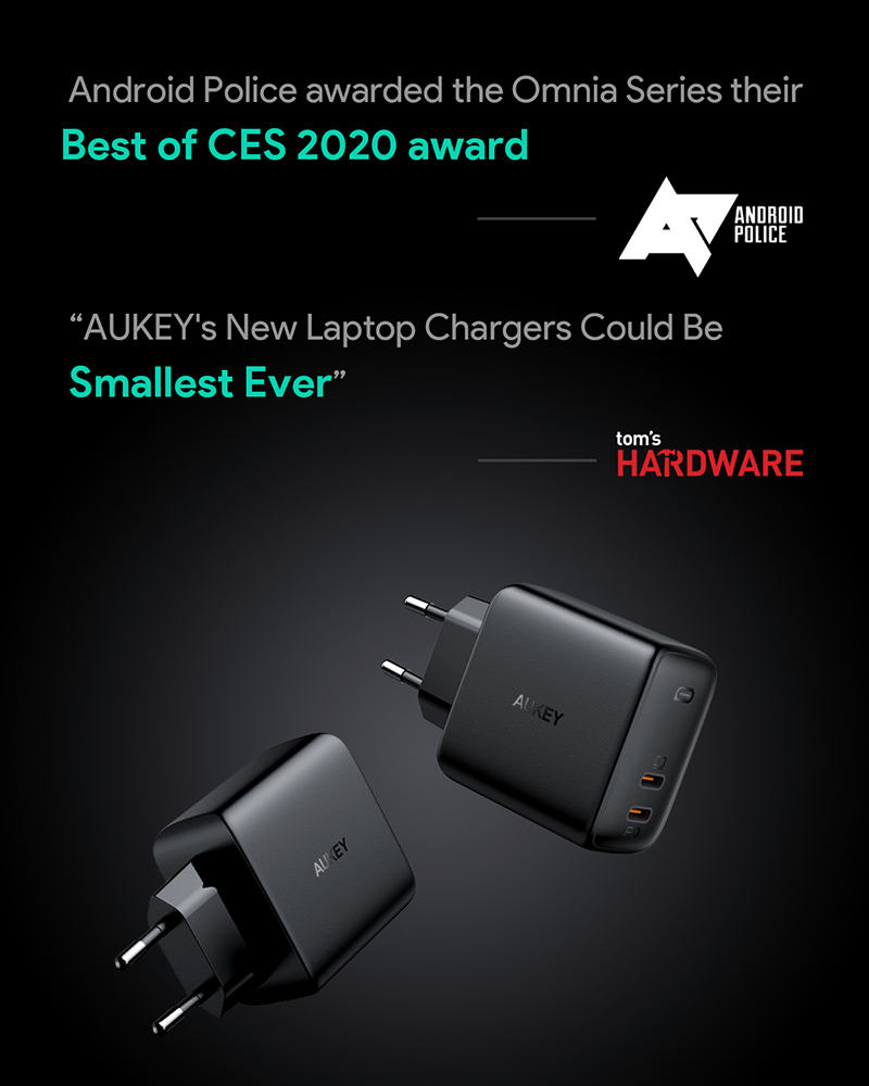 Aukey PA-B4 Omnia Duo 65W Dual-Port PD Fast Charger Dynamic Detect Quick Charge Wall Charger Charging Station for phone tablet. 