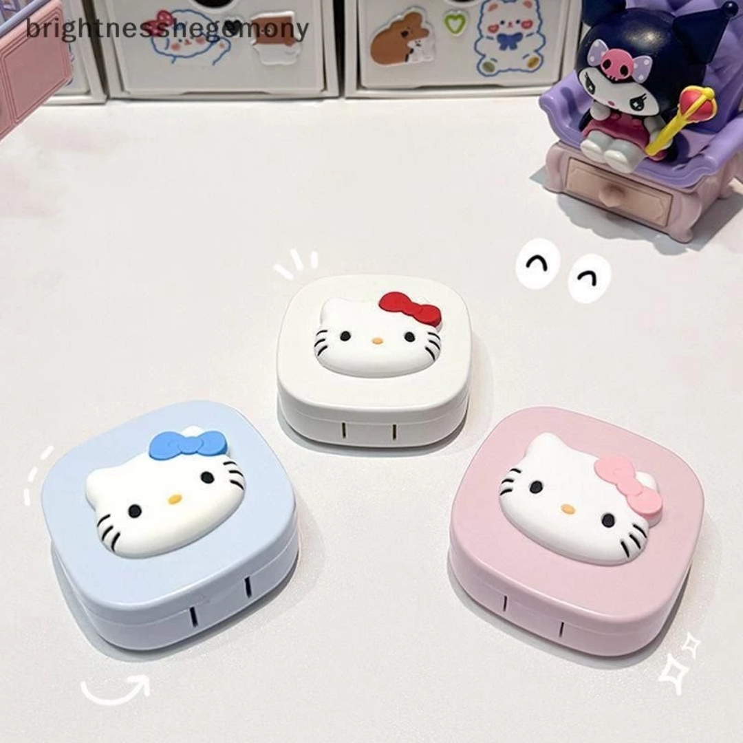 New Hello Kitty Big Size Round Square Shape Contact Lenses Storage with Mirror, Applicator,Tweezer and solution Bottle for tour,travel and Outdoor new design and authentic quality Travel Kit for all kind Of Contact lens  #hellokitty