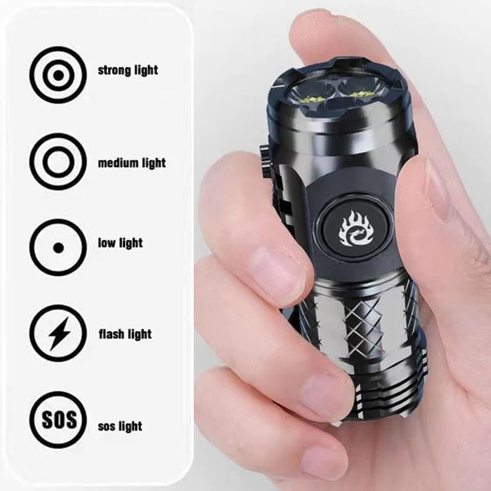 Three-Eyed Monster Mini Flashlight, Rechargeable Flashlights High Lumens Flash Light, 900 Lumens Super Bright LED Flashlight, 5 Modes, 10h Running Time for Outdoor, Waterproof. 