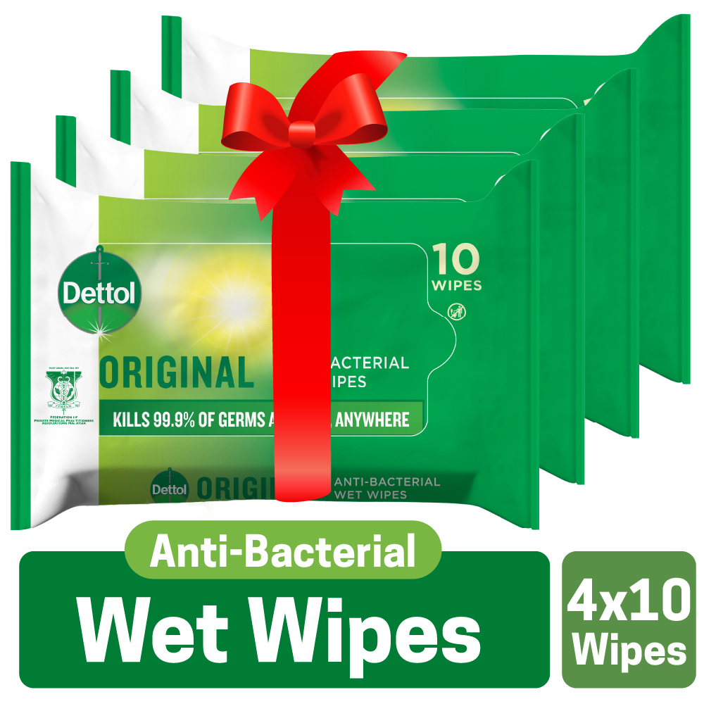 Dettol Antibacterial Wet Wipes Family Pack (4 X 10 Sheets) for Hand Sanitizing
