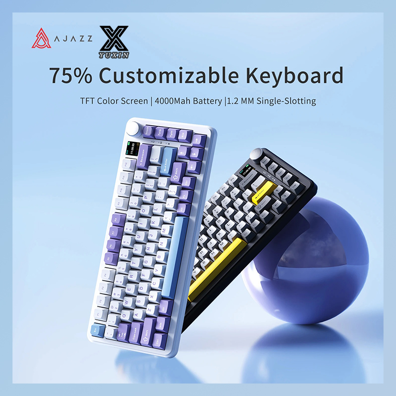 Ajazz Ak820 Max Tri-Mode Hot Swap Esports Rgb Bluetooth Wireless Gaming Mechanical Keyboard With Knob 82 Keys Pbt Keycaps