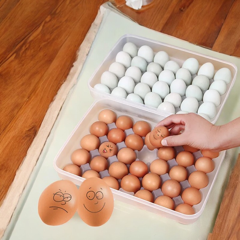 Organize 34 Eggs with Our BPA-Free, Food-Grade Plastic Egg Box! Comes with Lid, Perfect Fit for All Eggs. Ideal for Fridges and Kitchens. Quantity: 1 Pc.