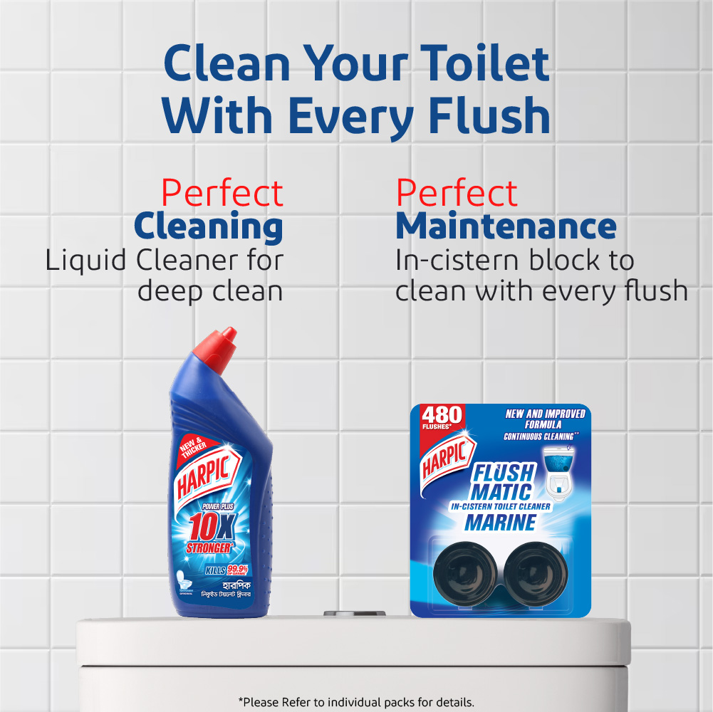 Harpic Flushmatic in-Cistern Toilet Cleaner Twin Pack (50gm X 2pcs), Automatic Cleaning with Every Flush. 