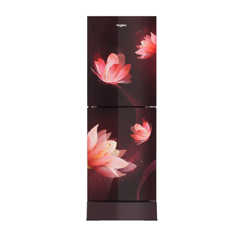 Whirlpool Fresh Magic Pro 236L Glass Door Floral X Frost Refrigerator (Red)