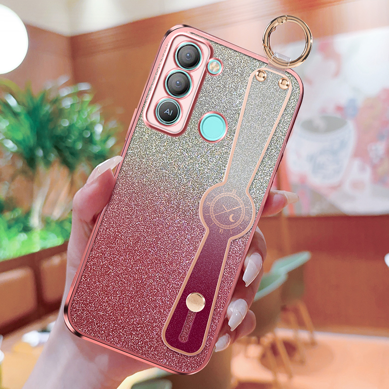 For Tecno POP 5 LTE BD4 BD4i BD4a Pop 5 Pro BD4j BD4h Flash powder electroplating Wrist strap bracket Phone Case Whit lanyard. 