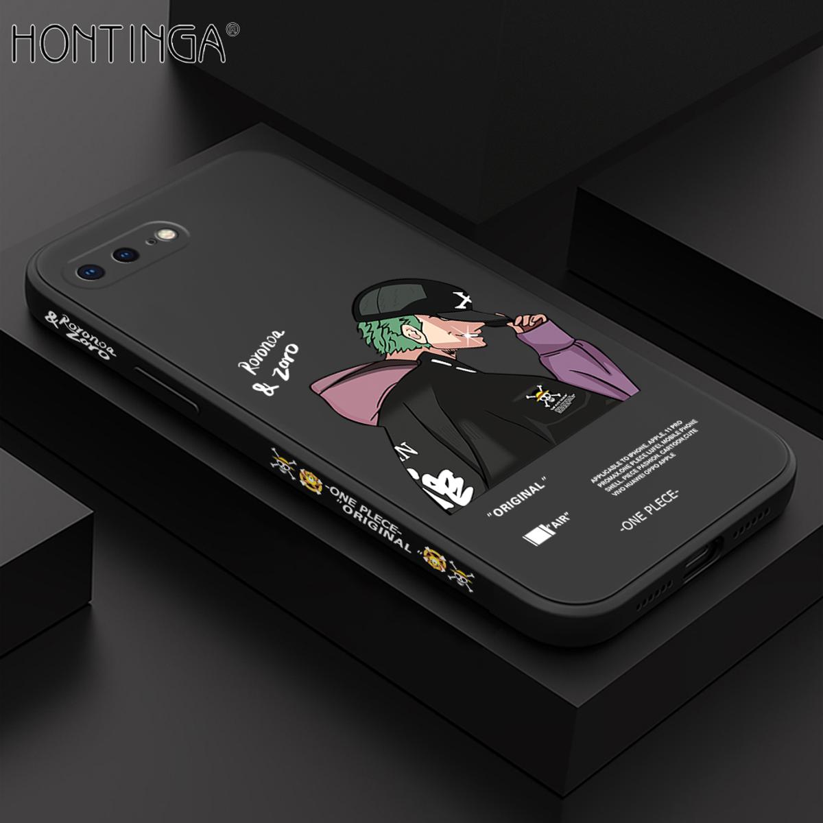 Hontinga for iPhone 7 Plus / 8 Plus Back Cover Green Hair Boy Side Design Case Square Edge Liquid Silicone Phone Case