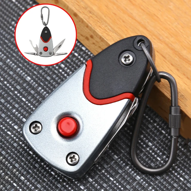 Multi-functional Keychain Knife Outdoor 6-in-1 Folding Mini Screwdriver Stainless Steel Tool Knife with LED Keychain. 