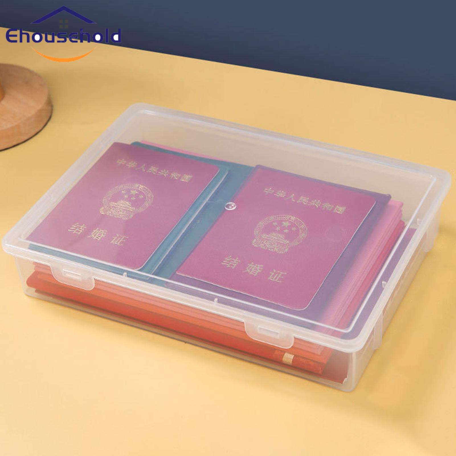 File Storage Box with Lid Large Capacity A4 File Organizer Transparent Dust-proof Container for Home Office Supplies Stationery Jewelry Certificates Portable Multifunctional Plastic Box File. 