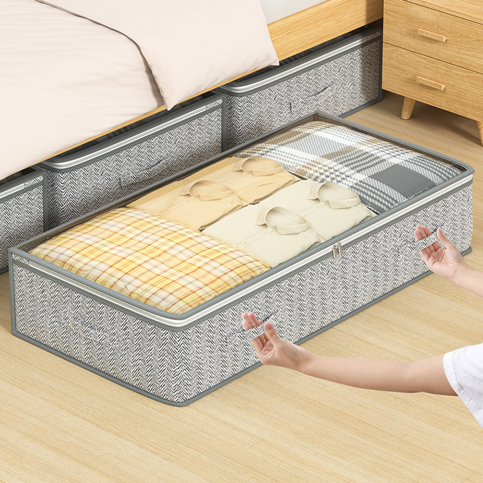 under Bed Storage Container Space-saving Underbed Storage Containers with Clear Top Cover Large Capacity Reinforced Sides Convenient Handle Ideal for Southeast Asian Buyers Blanket Storage Container. 