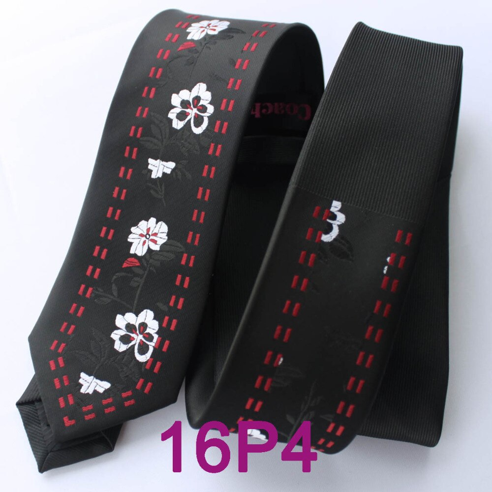 YIBEI Coachella ties Mens SKINNY Tie New Design Black Knot Contrast Black With White Floral Red Line Microfiber Necktie SLIM Tie. 