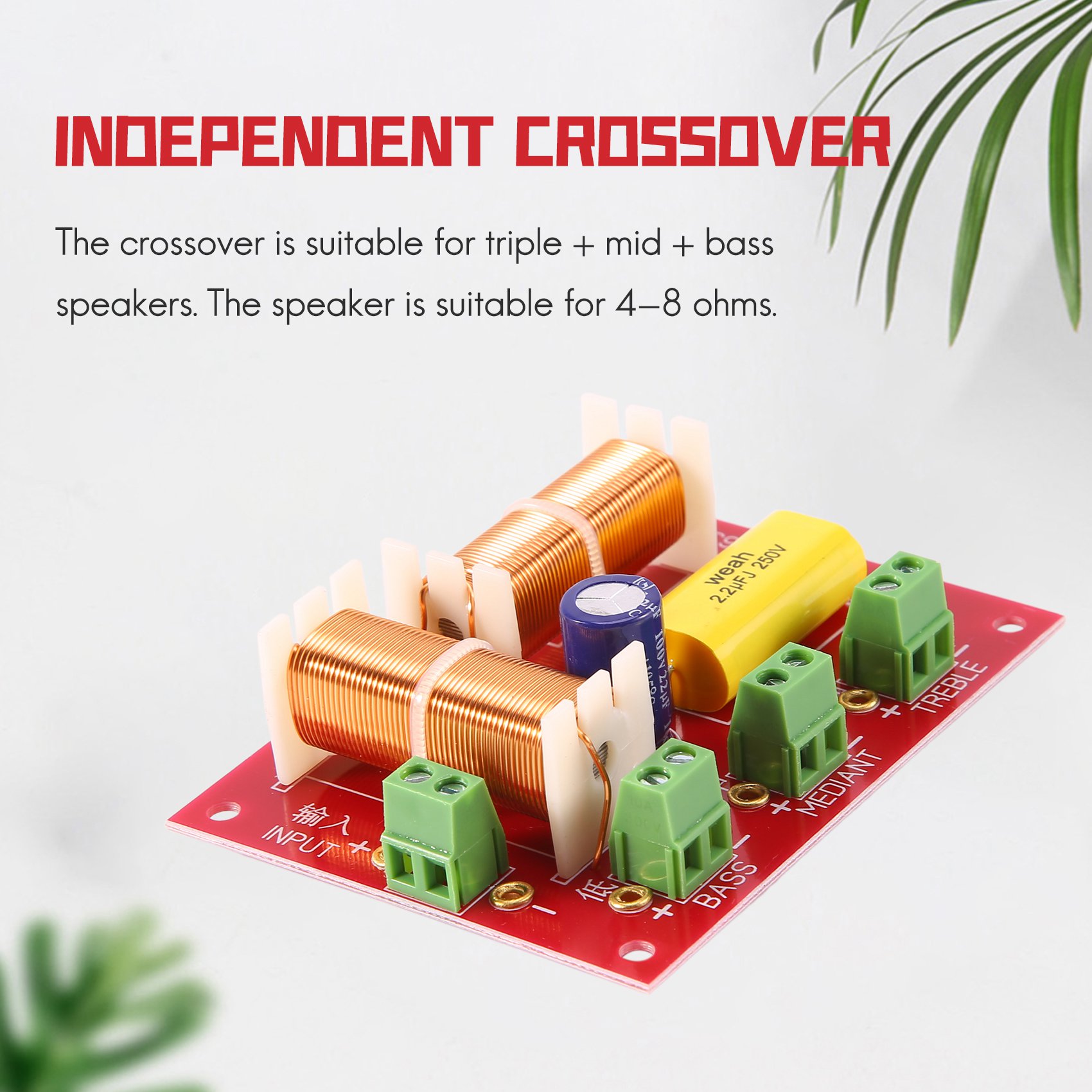 2Pcs 200W 3 Way Audio Speaker Crossover Treble + Midrange + Bass Independent Crossover Speakers Filter Frequency Divider. 