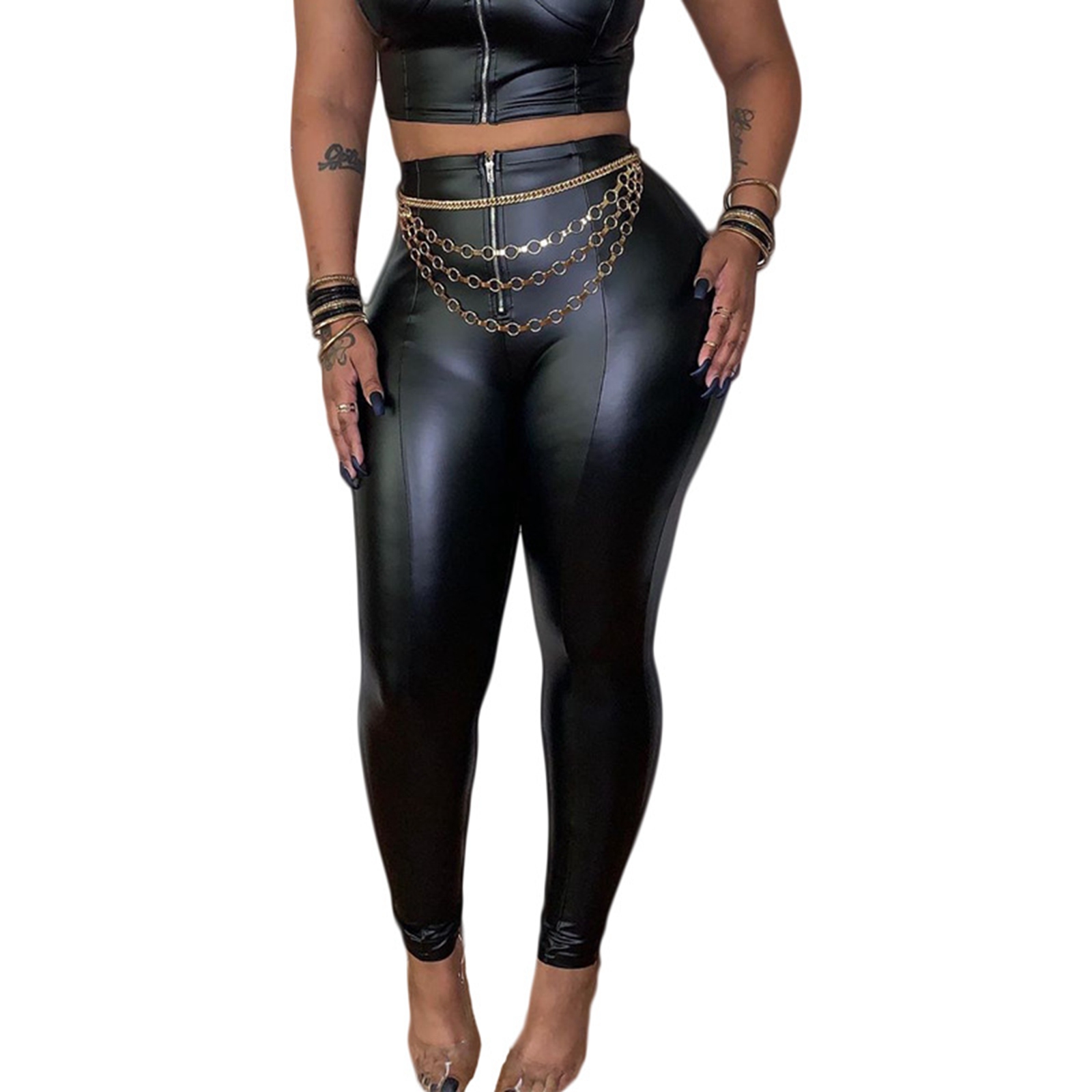 Women's High Waist Faux Leather 
