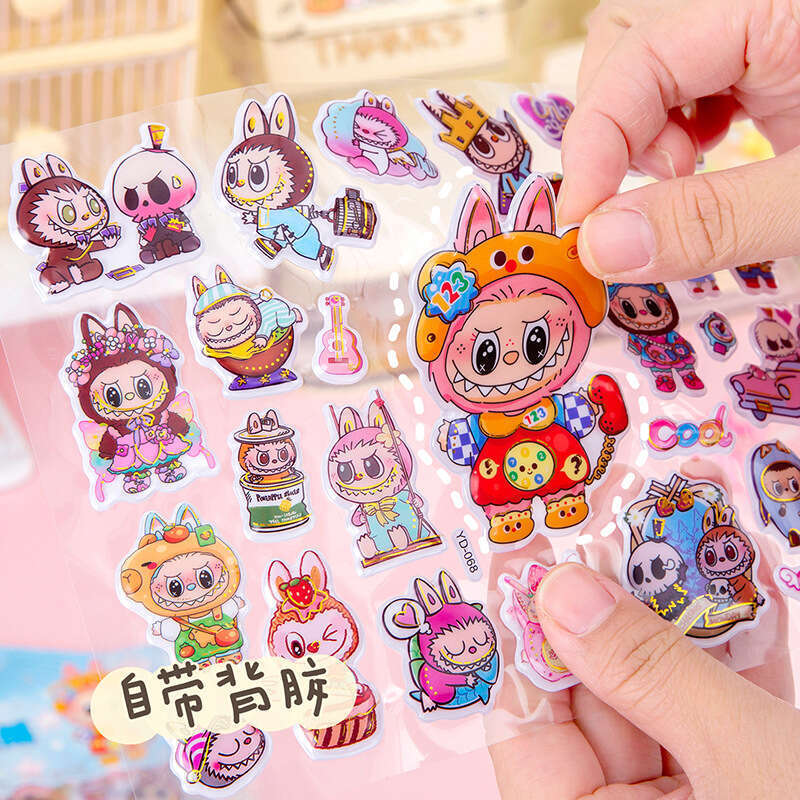 Cartoon double-layer three-dimensional cute childrens hand account non peeling concave convex 3D craft stickers, bubble stickers. 