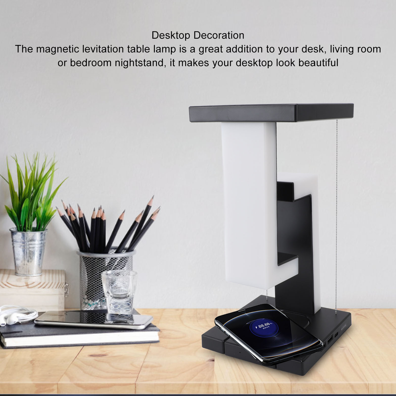 LED Bedside Light 3 Light Mode Stable Top Touch Switch High Sensitivity Magnetic Levitating Lamp Tensegrity Structural for Bedroom. 