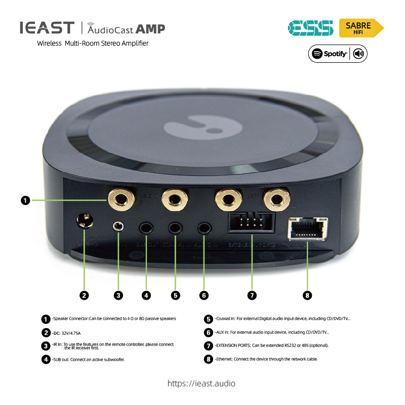 Ieast Audiocast amp80 wireless WiFi Bluetooth 5 amplifier audio receiver lossless multi room airplay, DLNA, UPnP tidal. 
