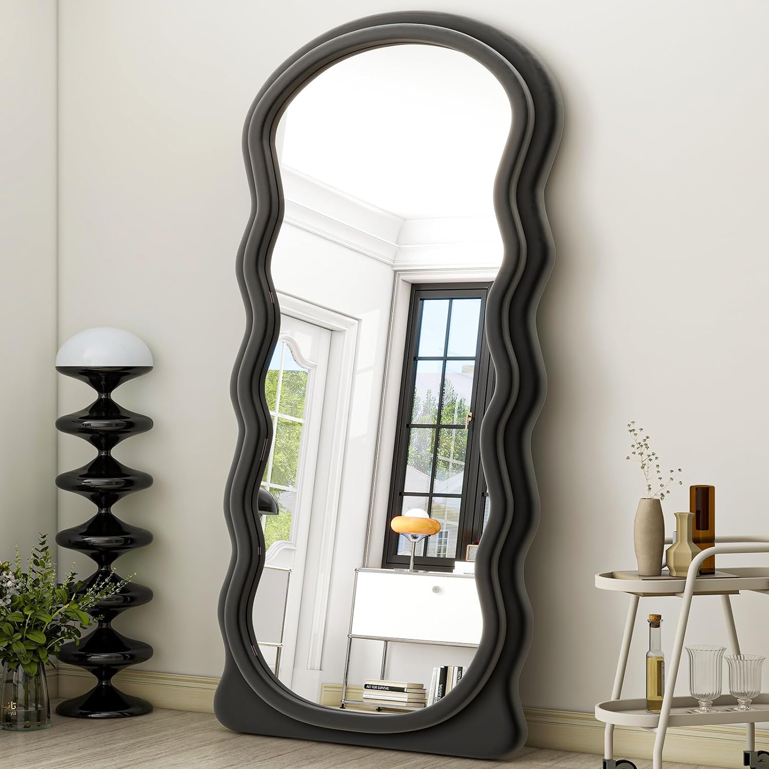 71 x 30 Irregular Full Length Mirror with Flannel Wrapped Wooden Frame - Extra Large Full Mirror for Hanging or Leaning. 