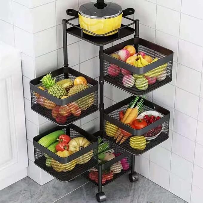 KITCHEN VEGETABLE RACK 5 LAYER SQURE SHAPE FRUIT RACK MULTI LAYER KITCHEN RACK. 