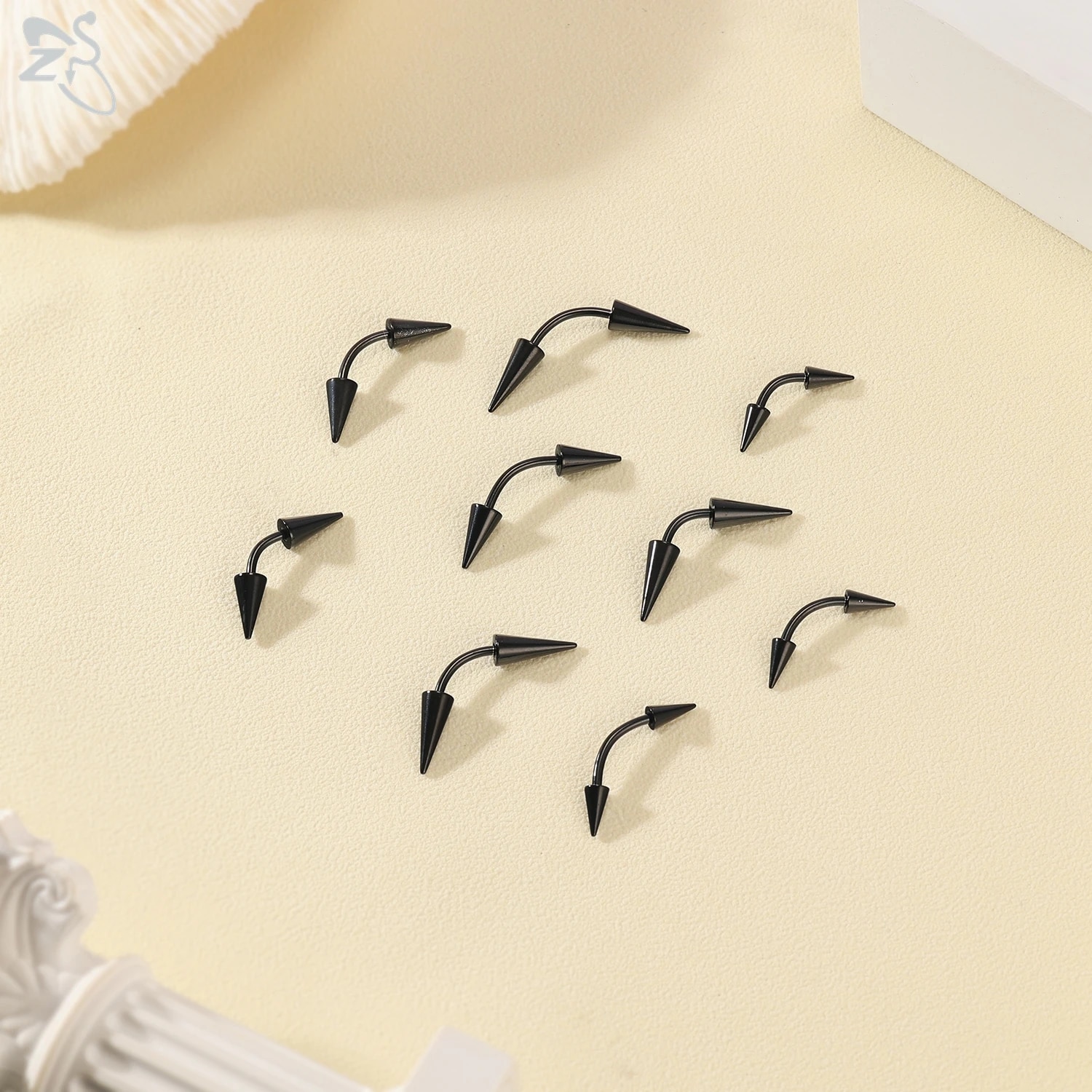 AOEDEJ 1 Piece Punk Rock Stainless Steel Eyebrow Ring Black Color Long Spike Bridge Piercing Double Cones Ear Piercings Jewelry. 