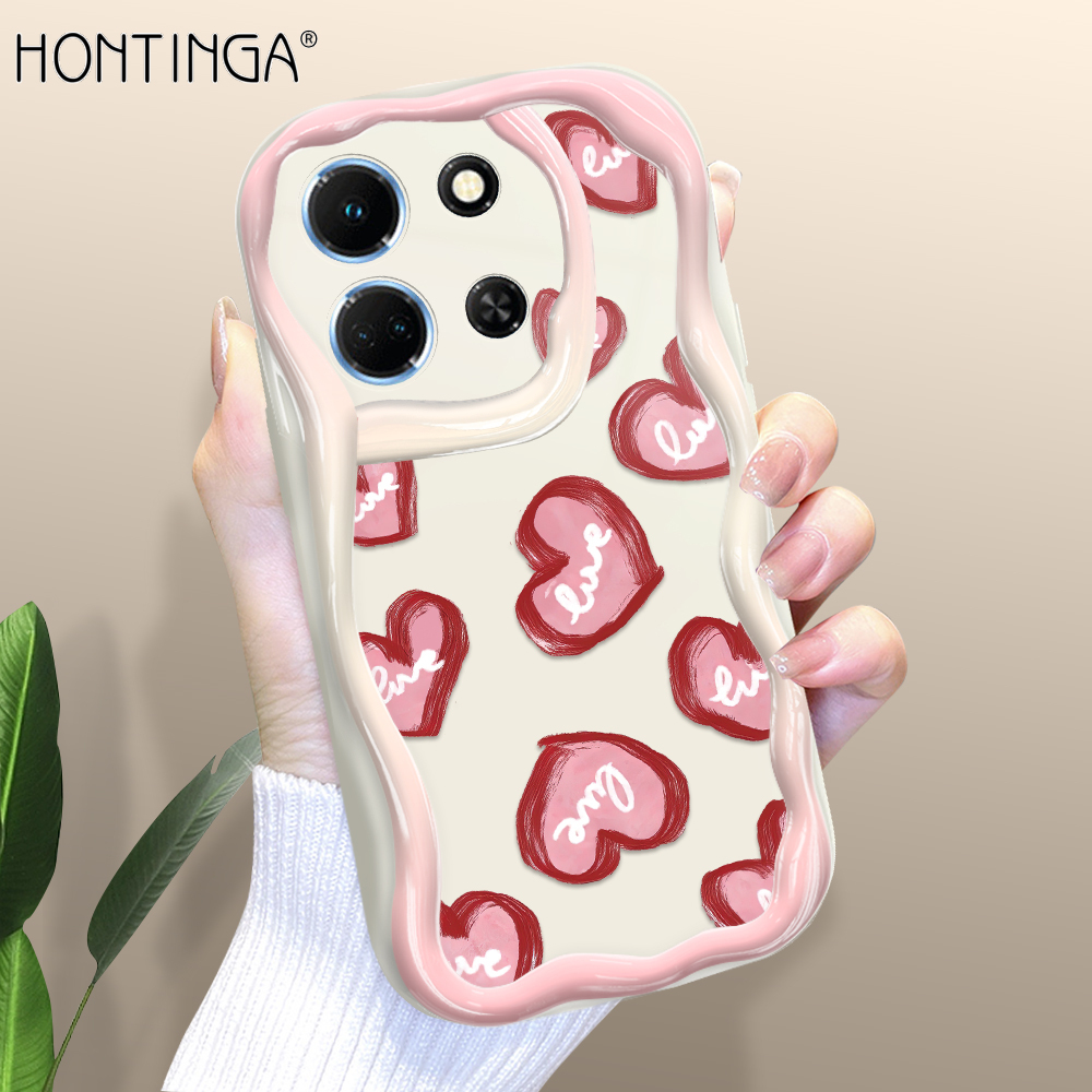 Hontinga for Infinix Note 30 4G 5G Back Cover Love Heart Pattern Cream Texture Phone Case Wavy Edge Soft Silicone Cover