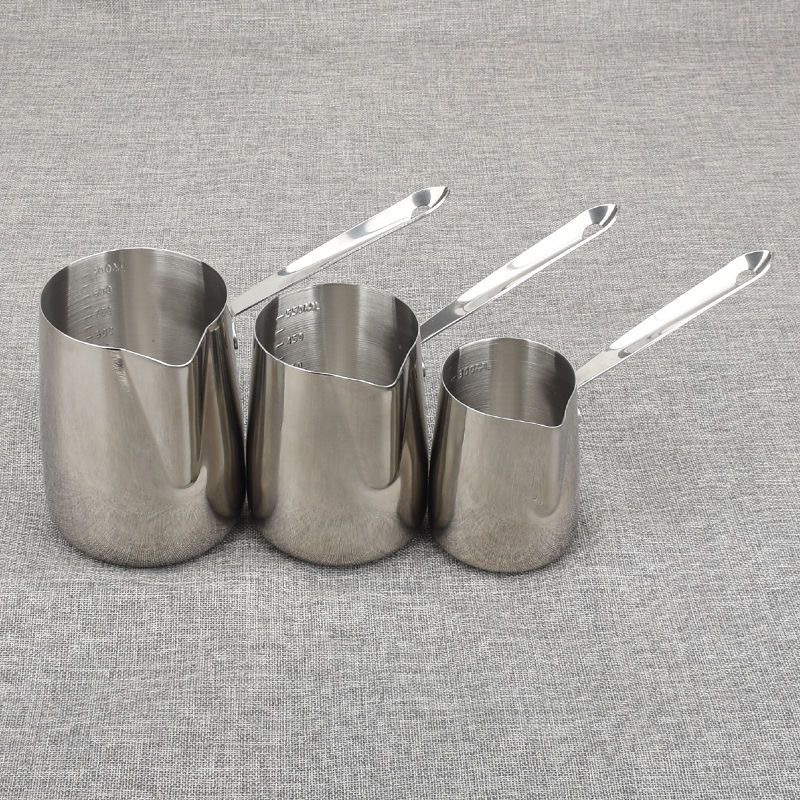 Stainless Steel Coffee Pot Milk Jug Melted Butter Cream Thickened 350ML Induction Cooker Available Long Handle Wax Melting Pot. 